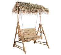 vidaXL Balancelle hollywoodienne avec feuilles de palmier et coussins 202 cm bambou