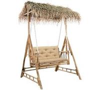 vidaXL Balancelle hollywoodienne avec feuilles de palmier et coussins 202 cm bambou