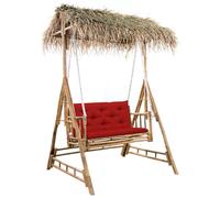 vidaXL Balancelle hollywoodienne avec feuilles de palmier et coussins 202 cm bambou