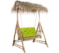 vidaXL Balancelle hollywoodienne avec feuilles de palmier et coussins 202 cm bambou
