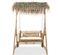 vidaXL Banc à bascule 2 places avec feuilles de palmier bambou 202 cm