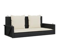 vidaXL Banc à bascule avec coussins Noir 119 x 56 x 48 cm Poly rotin