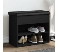 vidaXL Banc à chaussures Meuble de rangement avec coussin Étagère Bois d'ingénierie Noir