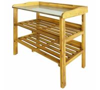 vidaXL Banc à jardinière – 2 étagères, zinc et bois massif d'acacia, jardin, patio, balcon