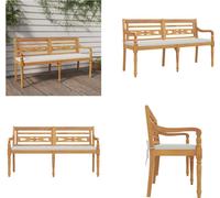 vidaXL Banc Batavia avec coussin 150 cm en bois massif de teck - Banc Batavia - Bancs Batavia - Bancs de jardin - Bancs