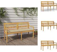 vidaXL Banc Batavia avec coussin beige 150 cm bois massif teck - Bancs de jardin