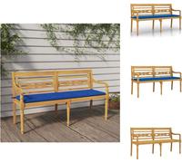 vidaXL Banc Batavia avec coussin bleu roi 150 cm en teck massif - Bancs de jardin