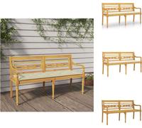 vidaXL Banc Batavia avec coussin crème 150 cm bois massif teck - Bancs de jardin