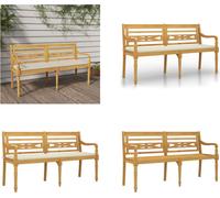 vidaXL Banc Batavia avec coussin crème 150 cm en bois massif de teck - Banc - Bancs - Bancs de jardin - Banquette
