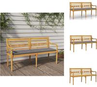 vidaXL Banc Batavia avec coussin gris 150 cm bois massif teck - Bancs de jardin