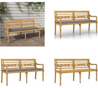 vidaXL Banc Batavia avec coussin gris 150 cm en teck massif - Banc - Bancs - Bancs de jardin - Banquette