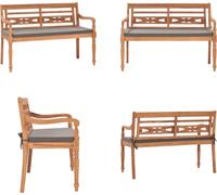 vidaXL Banc Batavia avec coussin gris foncé, 120 cm, en bois massif d'acacia - Banc - Bancs - Banc en bois - Bancs en bois