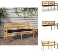 vidaXL Banc Batavia avec coussin noir 150 cm bois massif teck - Bancs de jardin