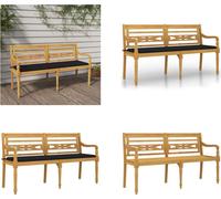 vidaXL Banc Batavia avec coussin noir 150 cm teck massif - Banc - Bancs - Banc de jardin - Banc