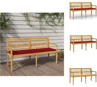 vidaXL Banc Batavia avec coussin rouge 150 cm bois massif teck - Bancs de jardin
