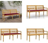 vidaXL Banc Batavia avec coussin rouge vin 150 cm bois massif teck - Banc - Bancs - Banc de jardin - Banc