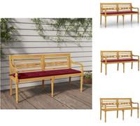vidaXL Banc Batavia avec coussin rouge vin 150 cm bois massif teck - Bancs de jardin