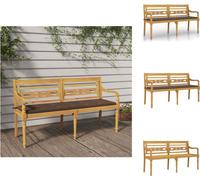vidaXL Banc Batavia avec coussin Taupe 150 cm bois massif teck - Bancs de jardin
