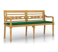 vidaXL Banc Batavia avec coussin vert 150 cm bois massif teck