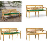 vidaXL Banc Batavia avec coussin vert 150 cm bois massif teck - Banc - Bancs - Banc de jardin - Banc