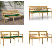 vidaXL Banc Batavia avec coussin vert 150 cm bois massif teck - Banc - Bancs - Banc de jardin - Banc