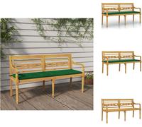 vidaXL Banc Batavia avec coussin vert 150 cm bois massif teck - Bancs de jardin