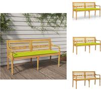 vidaXL Banc Batavia avec coussin vert clair 150 cm bois massif teck - Bancs de jardin