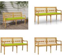vidaXL Banc Batavia avec coussin vert clair 150 cm teck massif - Banc - Bancs - Banc de jardin - Banc