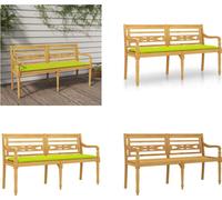vidaXL Banc Batavia avec coussin vert clair 150 cm teck massif - Banc - Bancs - Banc de jardin - Banc