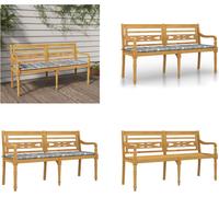 vidaXL Banc Batavia avec coussins, motif à carreaux gris, 150 cm, bois de teck massif - Banc - Bancs - Banc de jardin - Banc