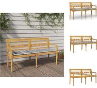vidaXL Banc Batavia avec coussins, motif à carreaux gris, 150 cm, bois de teck massif - Bancs de jardin