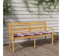 vidaXL Banc Batavia coussin à motif de carreaux rouges 150cm Bois teck, banc de jardin, siège de banc, banc extérieur, siège, chaise de banc Bois G