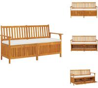 vidaXL Banc coffre avec coussin 148 cm Bois massif acacia - Bancs de jardin