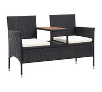 vidaXL Banc de jardin 2 places 143 cm avec table de thé poly rotin noir