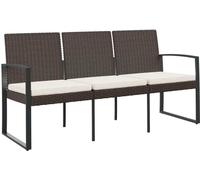 vidaXL Banc de jardin 3 places avec coussins Marron Rotin PP