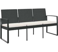 vidaXL Banc de jardin 3 places 360212 – Rotin PP avec coussins Noir