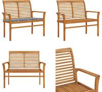 vidaXL Banc de jardin avec coussin à carreaux gris, 112 cm, en bois de teck massif - Banc de jardin - Bancs de jardin - Banc de terrasse - Bancs de terrasse