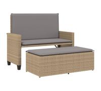 vidaXL Banc de jardin avec coussin et tabouret Beige Poly Rattan