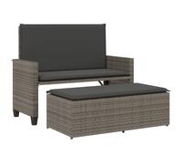 vidaXL Banc de jardin avec coussin et tabouret Gris Poly rotin