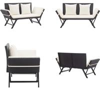 vidaXL Banc de jardin avec coussins 176 cm Noir Poly Rattan - Bain de soleil extérieur - Bain de soleil extérieur - Bain de soleil