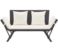 vidaXL Banc de jardin 176 cm en résine tressée poly rotin avec coussins noir