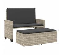 vidaXL Banc de jardin avec coussins et tabouret gris clair Poly rotin