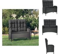 vidaXL Banc de jardin avec fonction chaise longue & coussin 107cm Poly rotin noir - Bancs de jardin