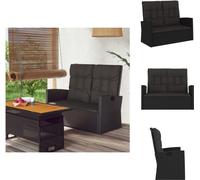 vidaXL Banc de jardin avec fonction chaise longue & coussins Noir 118cm Poly rotin - Bancs de jardin