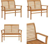 vidaXL Banc de jardin avec revêtement beige 112 cm bois massif teck - Banc de jardin - Banc de terrasse - Bancs de terrasse