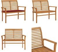 vidaXL Banc de jardin avec revêtement rouge vin 112 cm bois massif teck - Banc de jardin - Banc de terrasse - Banc de terrasse