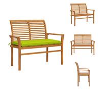 vidaXL Banc de jardin avec revêtement vert clair 112 cm bois massif teck - Bancs de jardin