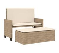 vidaXL Banc de Jardin et Coussins et Repose-Pied Beige résine tressée, Banc d'extérieur, Banc de Patio, siège de Jardin, Banc de Parc