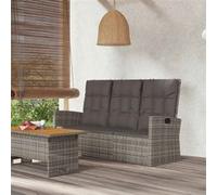 Banc de jardin avec fonction chaise longue & coussins Gris 173 cm Poly rotin