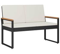 Banc d'extérieur vidaXL noir et blanc crème 107 x 61 x 80 cm en polyrotin
